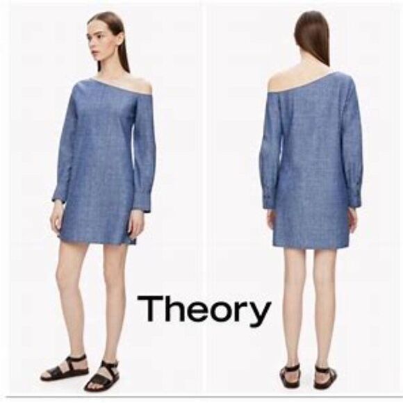 Theory Ulrika B Chambray Denim One Shoulder Dress Sz.10 Preowned - Picture 1 of 16